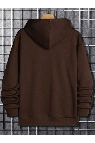 Erkek Kahverengi Y Logo Baskılı Kapüşonlu Sweatshirt - 2