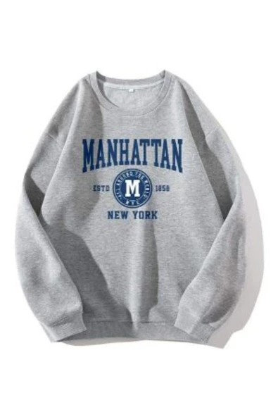 Kadın Gri Manhattan Bisiklet Yaka Sweatshirt