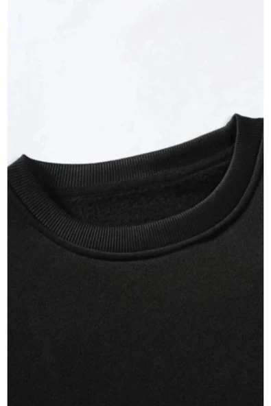 Erkek Siyah El Baskılı Bisiklet Yaka Sweatshirt - 3