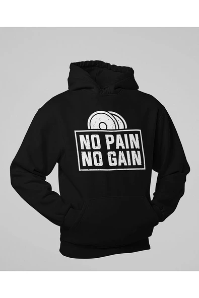 No Pain No Gain Yazılı Unisex Oversize Fitness Gym Hoodie