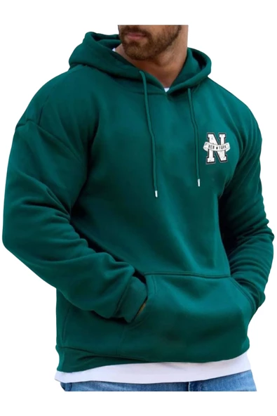 Erkek New York Baskılı Kapüşonlu Sweatshirt - Resim 4