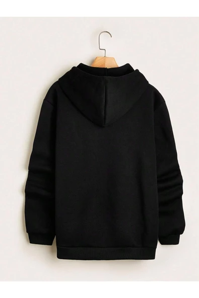 Erkek Siyah New York Baskılı Kapüşonlu Sweatshirt - Resim 3