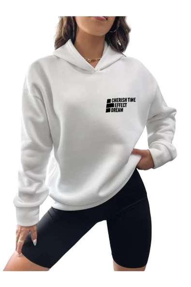 Unisex Effect Baskılı Oversize Kapşonlu Sweatshirt