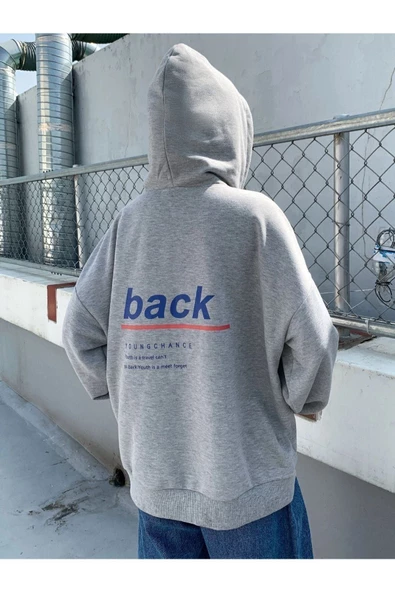 Unisex Back Baskılı Oversize Kapşonlu Sweatshirt - 9