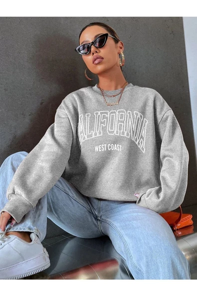Unisex Siyah California West Baskılı Bisiklet Yaka Oversize Sweatshirt - 6