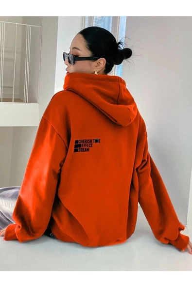 Unisex Effect Baskılı Oversize Kapşonlu Sweatshirt - 12