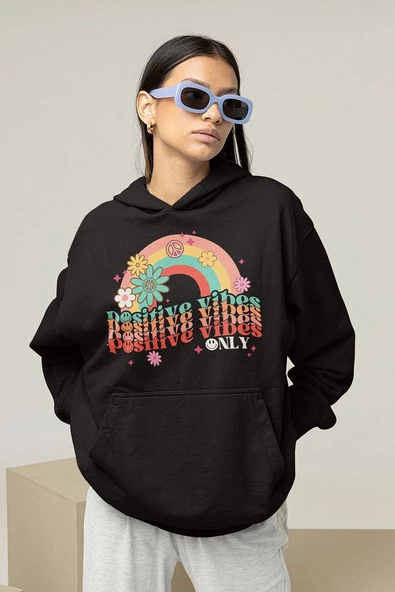 Positive Vibes Only Yazılı Unisex Oversize Hoodie