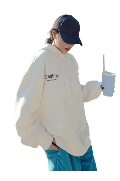 Unisex Destiny Baskılı Oversize Kapşonlu Sweatshirt