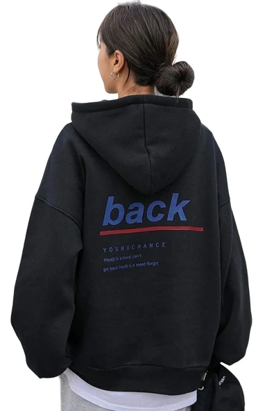 Unisex Back Baskılı Oversize Kapşonlu Sweatshirt - 3