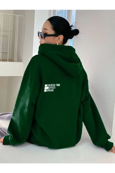 Unisex Effect Baskılı Oversize Kapşonlu Sweatshirt - 6