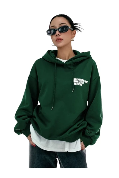 Unisex Effect Baskılı Oversize Kapşonlu Sweatshirt - 5