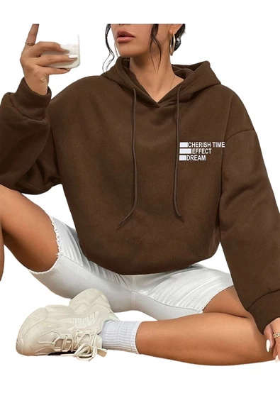 Unisex Effect Baskılı Oversize Kapşonlu Sweatshirt - 2