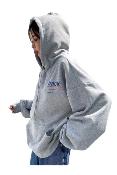 Unisex Back Baskılı Oversize Kapşonlu Sweatshirt - 2