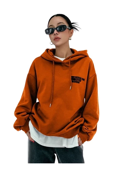 Unisex Effect Baskılı Oversize Kapşonlu Sweatshirt - 4