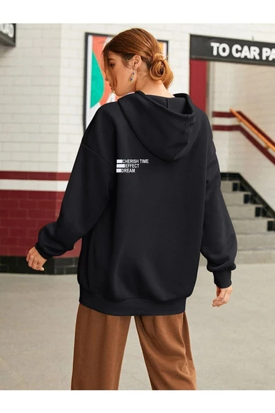 Unisex Effect Baskılı Oversize Kapşonlu Sweatshirt - 9