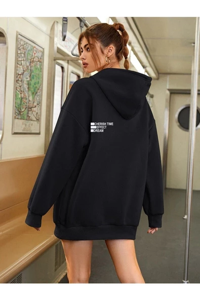 Unisex Effect Baskılı Oversize Kapşonlu Sweatshirt - 7
