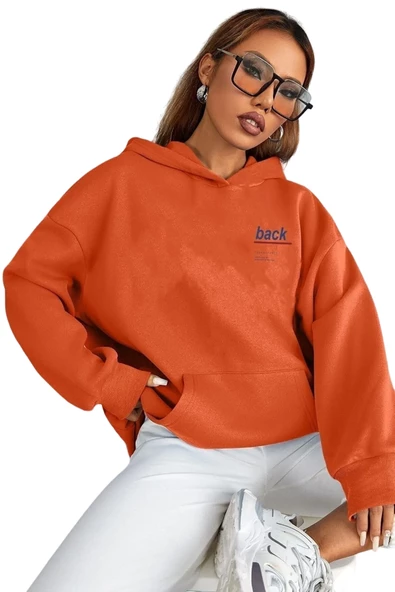 Unisex Back Baskılı Oversize Kapşonlu Sweatshirt - 4