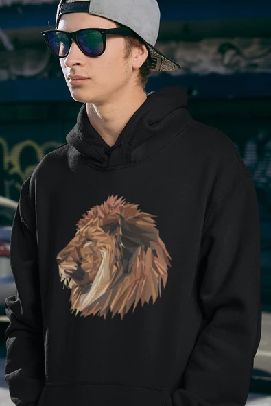 Tasarım Aslan Baskılı Unisex Oversize Lion Hoodie