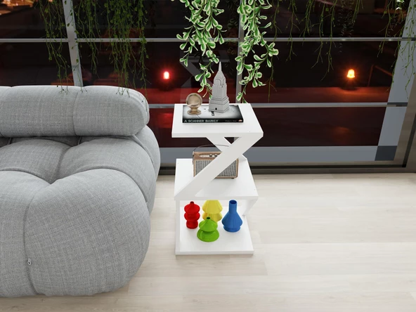 Bubon Yan Sehpa Beyaz-Beyaz - 4