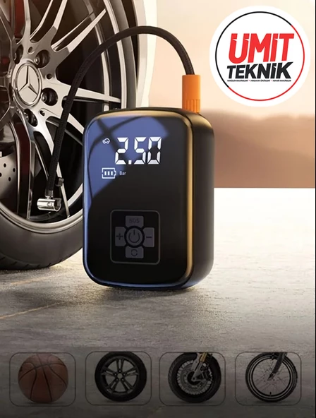 Taşınabilir Dijital Kablosuz Hızlı Lastik Şişirici PowerBank Akü Şarj Işıklı Hava Kompresörü - 2