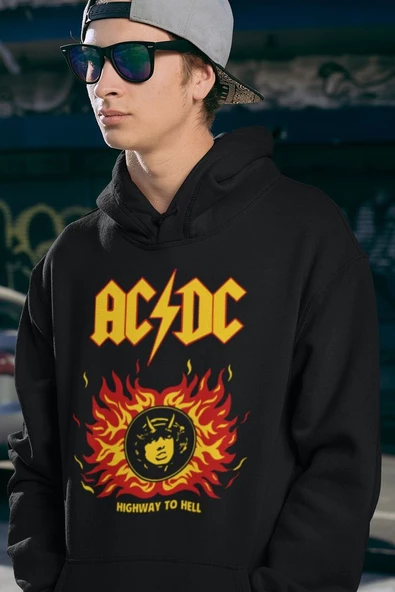 AC DC Highway To Hell Baskılı Unisex Oversize Rock Metal Hoodie