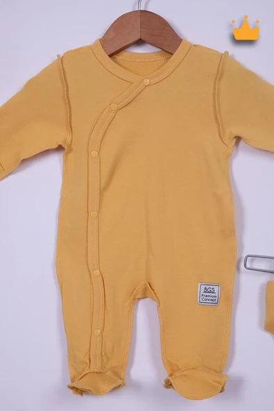 Babyhola 48cm Prematüre Serisi %100 Pamuk Dıştan Dikişli Boydan Çıtçıtlı Patikli Tulum Bere Önlük Takım 22416 - 7