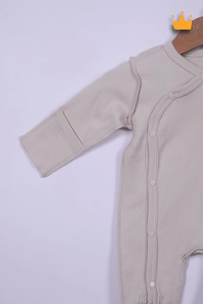 Babyhola 48cm Prematüre Serisi %100 Pamuk Dıştan Dikişli Boydan Çıtçıtlı Patikli Tulum Bere Önlük Takım 22416 - 9