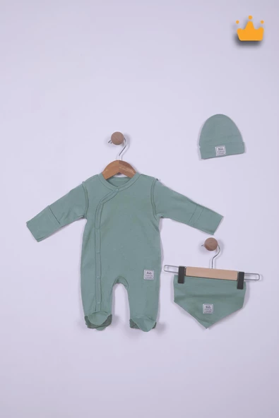 Babyhola 48cm Prematüre Serisi %100 Pamuk Dıştan Dikişli Boydan Çıtçıtlı Patikli Tulum Bere Önlük Takım 22416 - 4