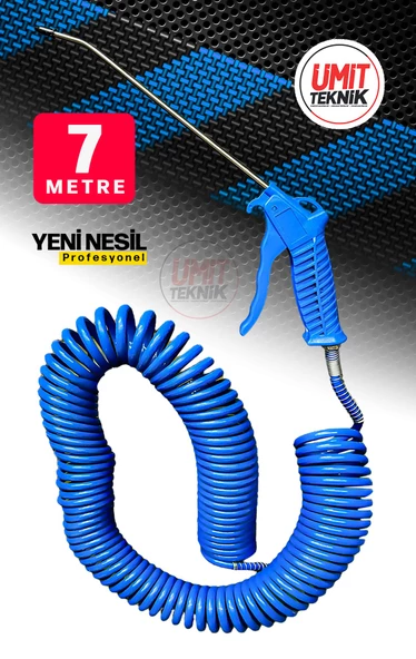 Uzun 7 Metre Hava Tabancası Yeni Nesil  Spiral Hava Hortumu Kompresör Hava Tabancası Set-7 METRE - Resim 5