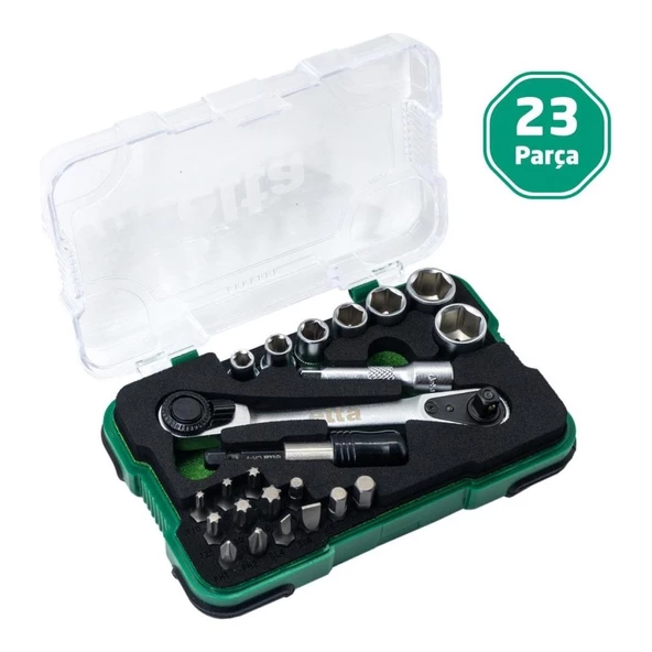 Elta 1/4" Altıköşe Cırcırlı Lokma Anahtar ve Bits Uç Seti 23 Parça