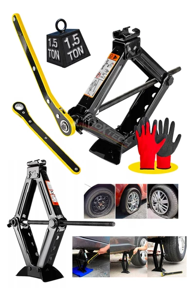 Araba Kaldırma Oto Krikosu 1.5Ton-1500 KG Cırcır Kollu  Yüksek  Kalite  Makas Cırcır Otomatik Kriko - Resim 2