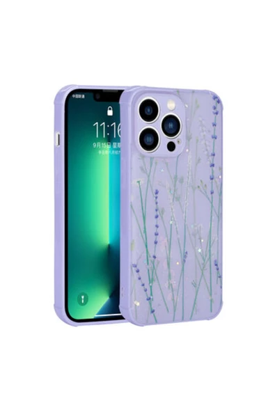 TechnoGuru iPhone 11 Pro Uyumlu  Kılıf Simli Desenli Kamera Korumalı Parlak Popy Kapak