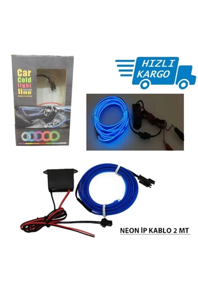 Araba Araç Içi Torpido Ledi Ip Neon Ip Led El Wire 2 Metre Mavi