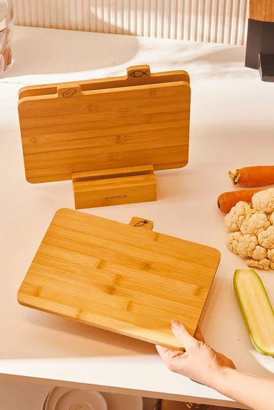 Triple 4 Parça Ayaklı Bambu Kesme Tahtası Seti 28 Cm - 3