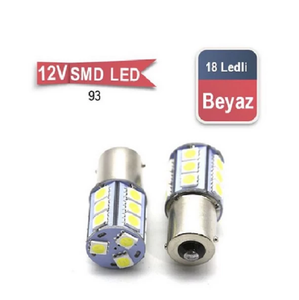 Ampul 12V 93 Tek duy Düz Tırnak 18 SMD Led Beyaz