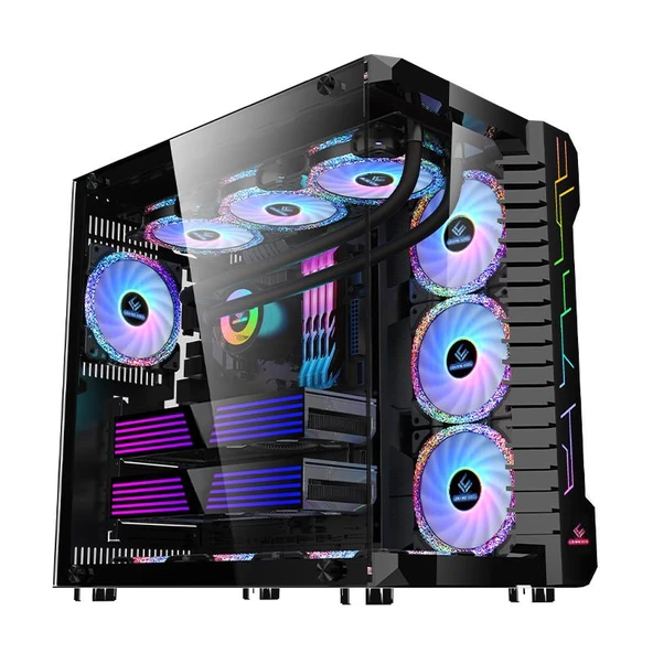 SNT Luobin III War Machine Midi Tower Atx Akvaryum 750 Watt 80+ Güç Kaynağı 7x Argb Fan Uzaktan Kumanda Kontroller Siyah Gaming Kasa