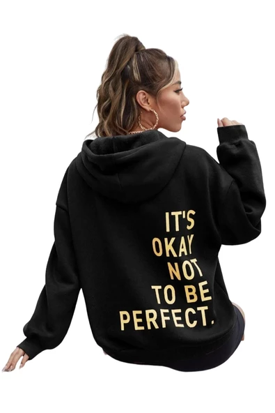 Unisex Its Okey Baskılı Oversize Kapüşonlu Sweatshirt