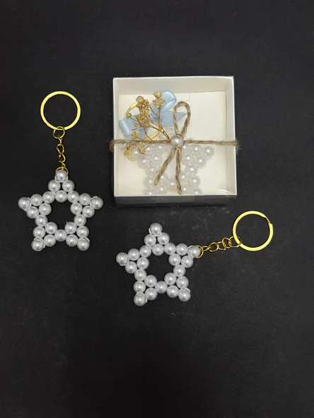 Hediyelik İnci Yıldız Anahtarlık Kutulu Süslü - 2