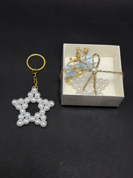 Hediyelik İnci Yıldız Anahtarlık Kutulu Süslü - 3