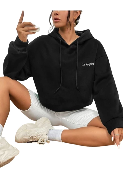 Unisex Los Angeles Baskılı Oversize Kapşonlu Sweatshirt - 2