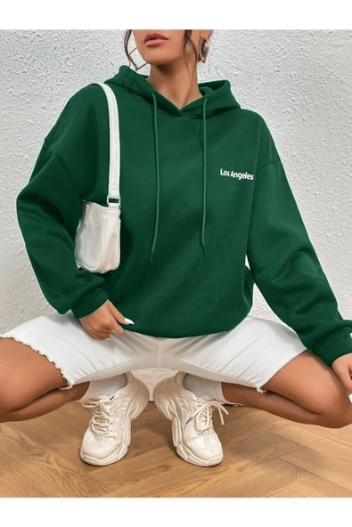 Unisex Los Angeles Baskılı Oversize Kapşonlu Sweatshirt - 5
