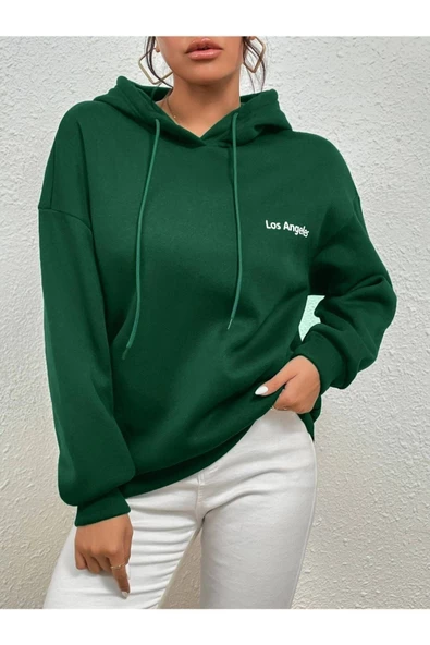 Unisex Los Angeles Baskılı Oversize Kapşonlu Sweatshirt - 6