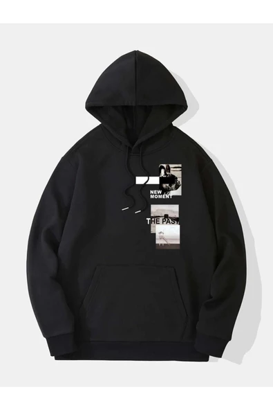 Unisex New Moment Baskılı Oversize Kapşonlu Sweatshirt - Resim 9