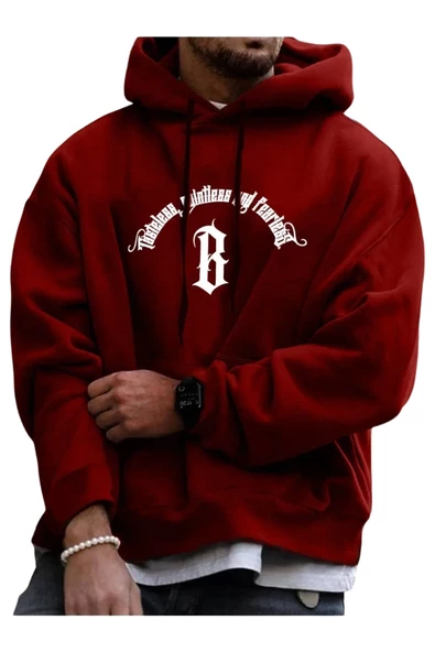 Unisex Fealress Baskılı Kapşonlu Oversize Sweatshirt - 2