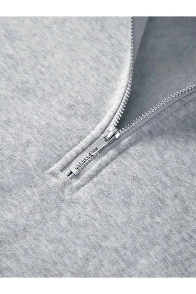 Unisex Dik Yaka Yarım Fermuarlı Oversize Sweatshirt - 10