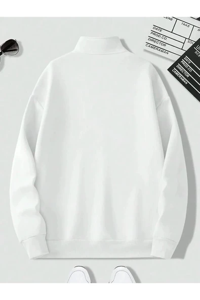 Unisex Dik Yaka Yarım Fermuarlı Oversize Sweatshirt - 7
