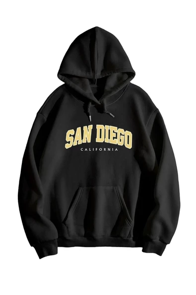 Unisex San Diego Baskılı Oversize Kapşonlu Sweatshirt