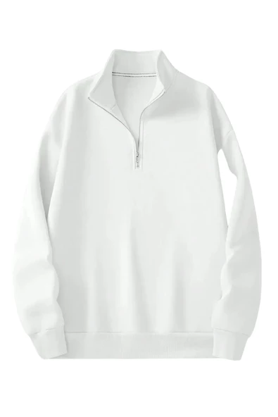 Unisex Dik Yaka Yarım Fermuarlı Oversize Sweatshirt - 2