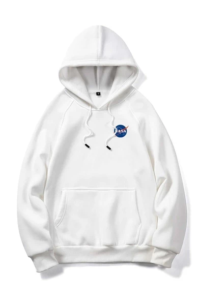 Unisex Nasa Baskılı Oversize Kapşonlu Sweatshirt - 4