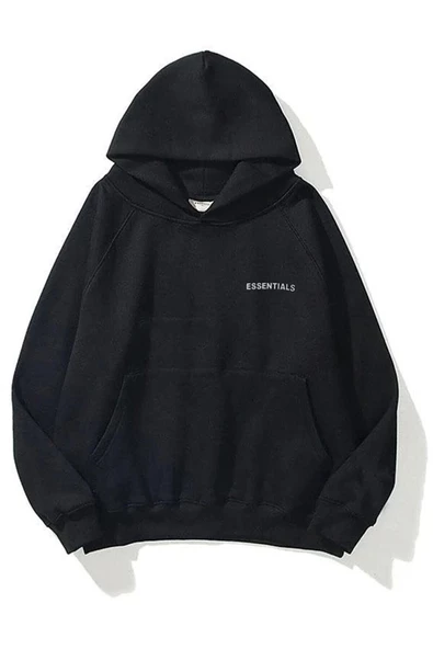 Unisex Essantial Baskılı Oversize Kapşonlu Sweatshirt